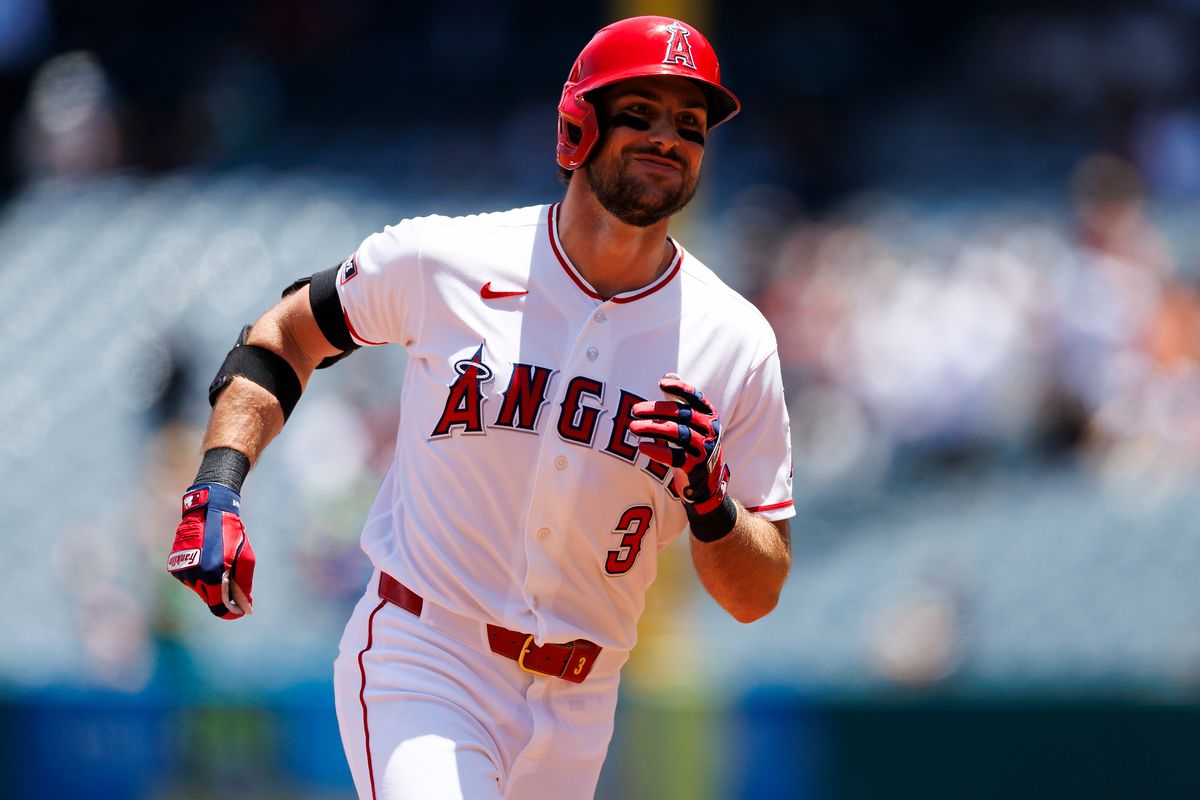 Josh Lowe #3 of the Los Angeles Angels celebrates his grand slam during the game against the Athletics at Angel Stadium of Anaheim on June 28, 2026 in Anaheim, California.
