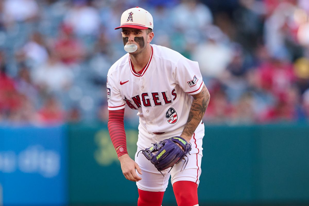 The Los Angeles Angels Zach Neto #9 during an MLB game against The Boston Red Sox on July 4th, 2026 at Angel Stadium in Anaheim, California. The Los Angeles Angels Zach Neto #9 during an MLB game against The Boston Red Sox on July 4th, 2026 at Angel Stadium in Anaheim, California.