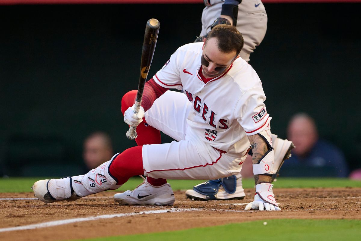 The Los Angeles Angels Zach Neto #9 dodges a pitch during an MLB game against The Boston Red Sox on July 4th, 2026 at Angel Stadium in Anaheim, California. The Los Angeles Angels Zach Neto #9 dodges a pitch during an MLB game against The Boston Red Sox on July 4th, 2026 at Angel Stadium in Anaheim, California.