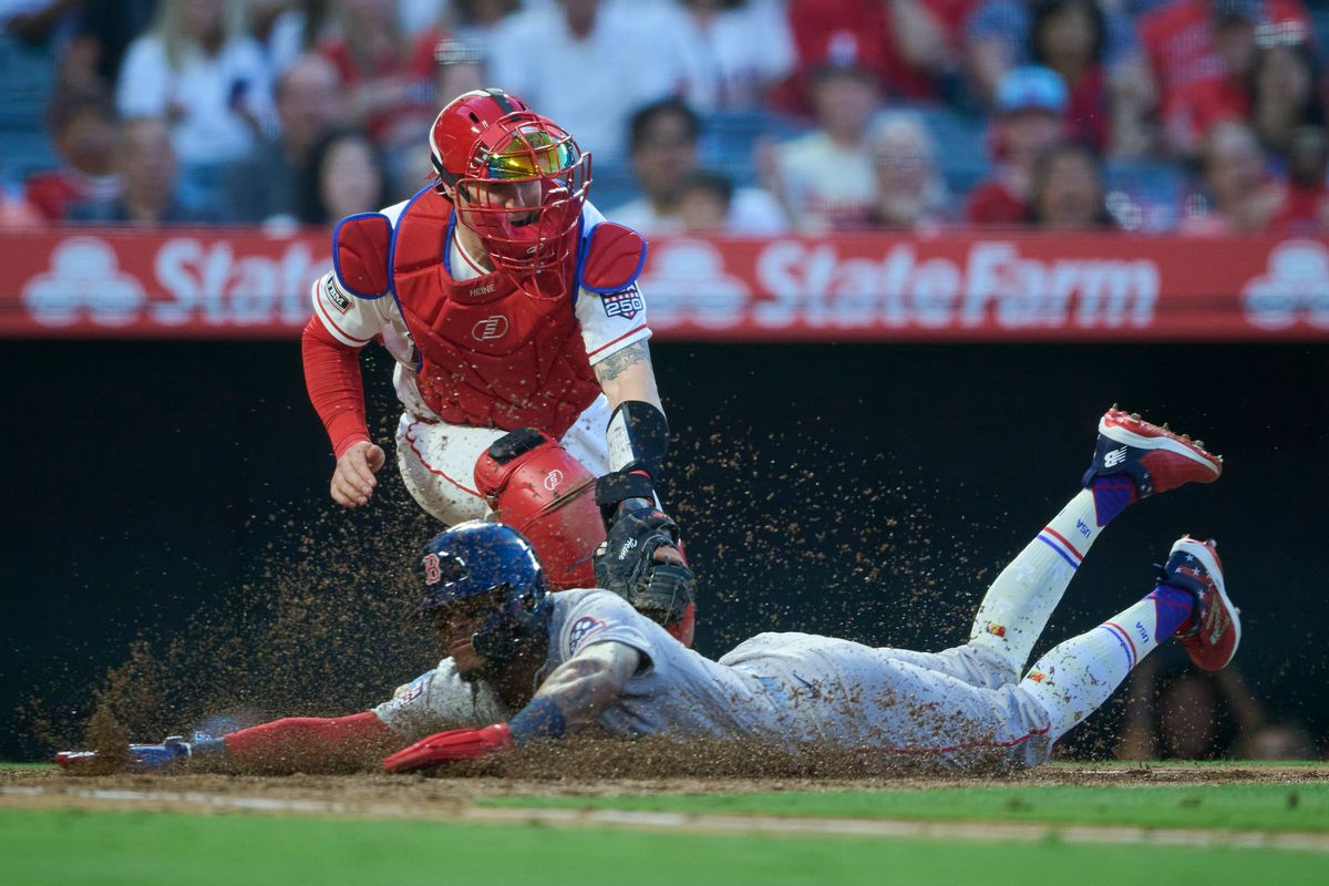 The Los Angeles Angels Tyler Heineman #31 plays catcher during an MLB game against The Boston Red Sox on July 4th, 2026 at Angel Stadium in Anaheim, California. The Los Angeles Angels Tyler Heineman #31 plays catcher during an MLB game against The Boston Red Sox on July 4th, 2026 at Angel Stadium in Anaheim, California.