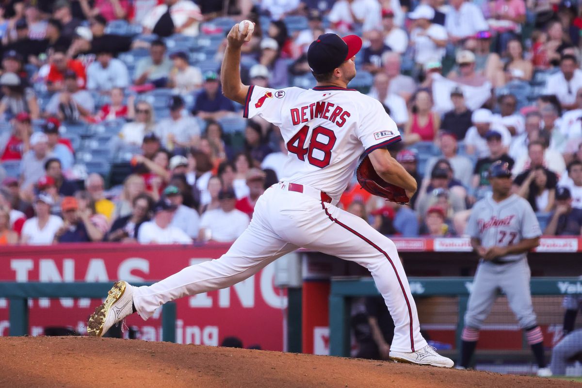 Los Angeles Angels left-handed pitcher Reid Detmers (48) pitches during the MLB game against the Detroit Tigers Friday July 17th, 2026 at Angel Stadium in Anaheim, Calif. Los Angeles Angels left-handed pitcher Reid Detmers (48) pitches during the MLB game against the Detroit Tigers Friday July 17th, 2026 at Angel Stadium in Anaheim, Calif.