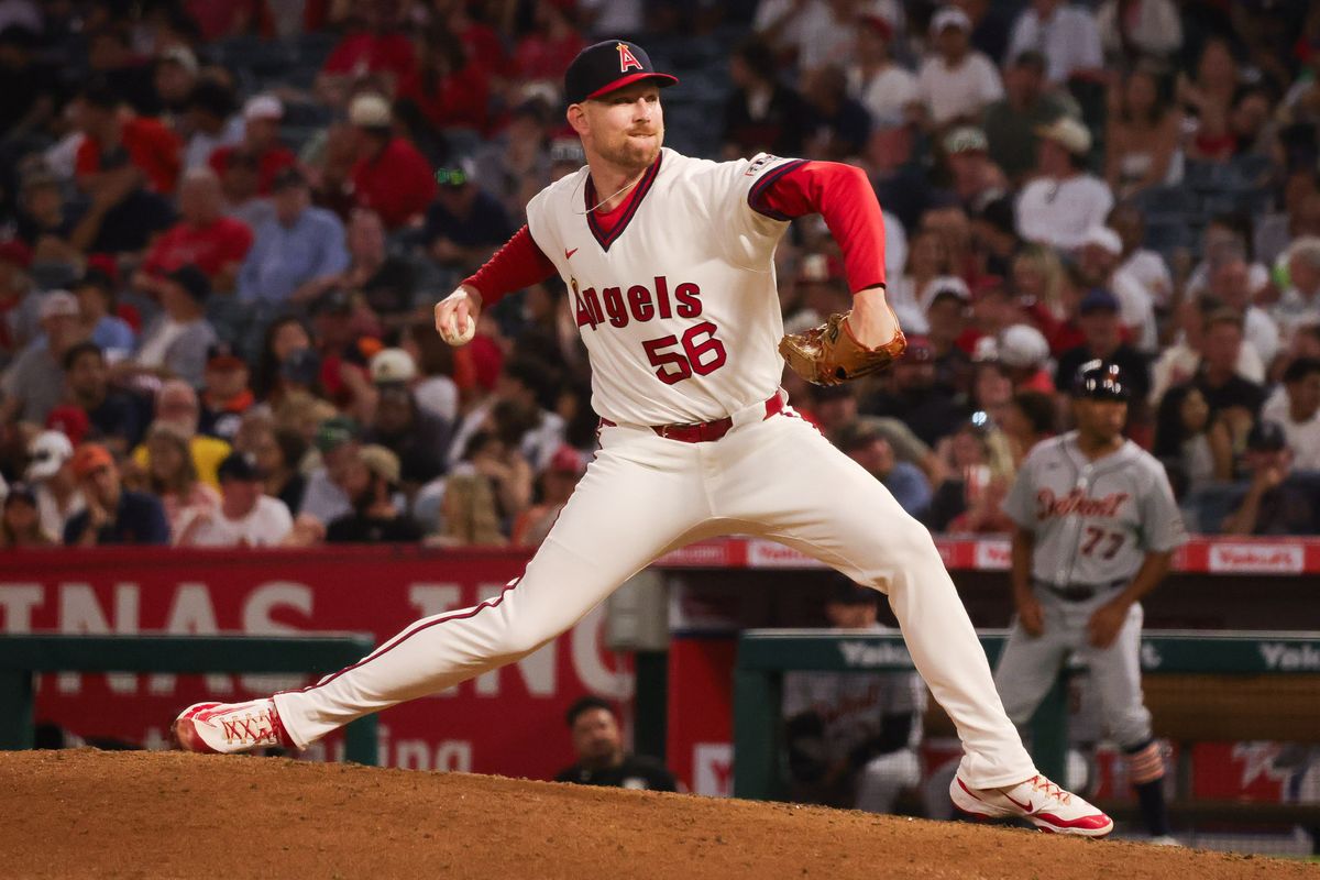 Los Angeles Angels right-handed pitcher Ryan Zeferjahn (56) pitches during the MLB game against the Detroit Tigers Friday July 17th, 2026 at Angel Stadium in Anaheim, Calif. Los Angeles Angels right-handed pitcher Ryan Zeferjahn (56) pitches during the MLB game against the Detroit Tigers Friday July 17th, 2026 at Angel Stadium in Anaheim, Calif.