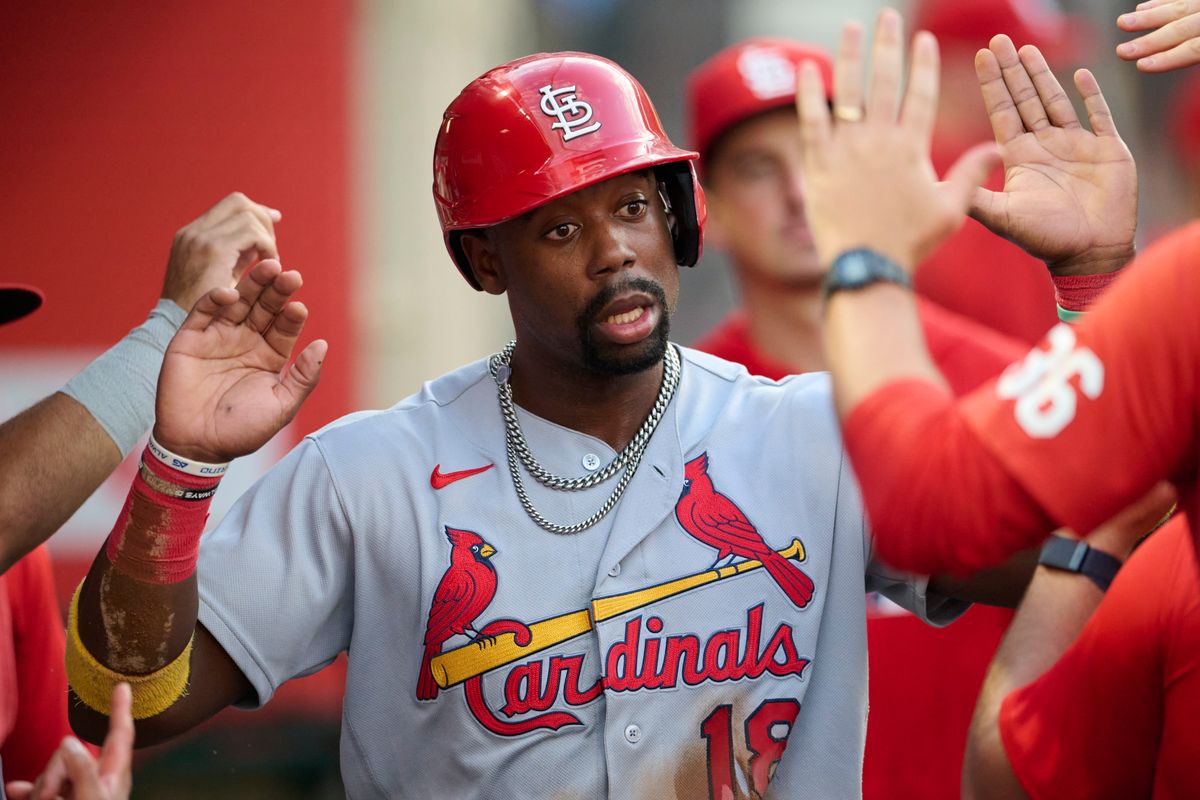 The St. Louis Cardinals Jordan Walker #18 celebrates a run during an MLB game against The Los Angeles Angels on July 20th, 2026 at Angel Stadium in Anaheim, California. The St. Louis Cardinals Jordan Walker #18 celebrates a run during an MLB game against The Los Angeles Angels on July 20th, 2026 at Angel Stadium in Anaheim, California.