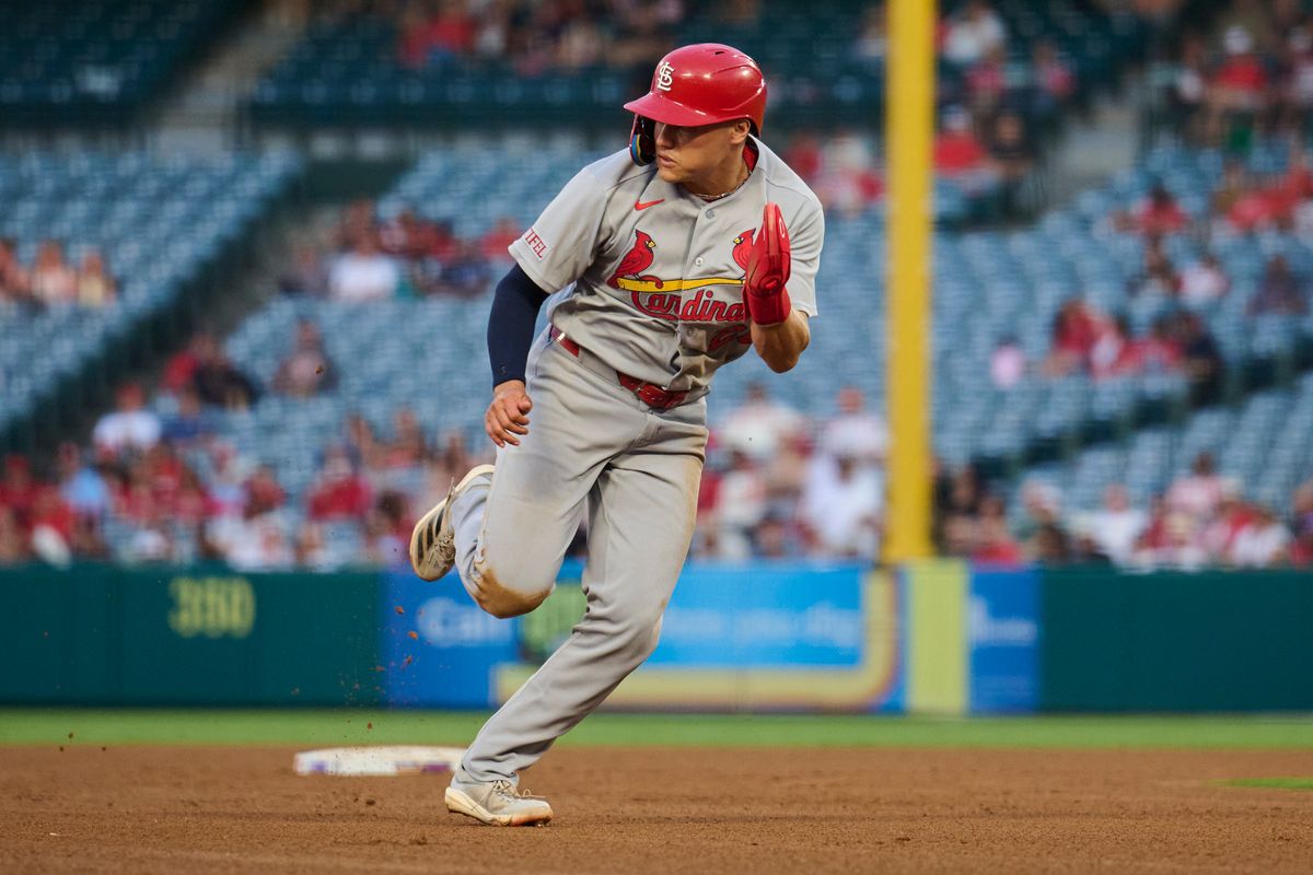 The St. Louis Cardinals JJ Wetherholt #26 runs to third during an MLB game against The Los Angeles Angels on July 20th, 2026 at Angel Stadium in Anaheim, California. The St. Louis Cardinals JJ Wetherholt #26 runs to third during an MLB game against The Los Angeles Angels on July 20th, 2026 at Angel Stadium in Anaheim, California.