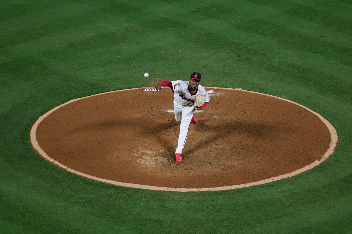 The Los Angeles Angels José Soriano #59 pitches during an MLB game against The St. Louis Cardinals on July 20th, 2026 at Angel Stadium in Anaheim, California. The Los Angeles Angels José Soriano #59 pitches during an MLB game against The St. Louis Cardinals on July 20th, 2026 at Angel Stadium in Anaheim, California.