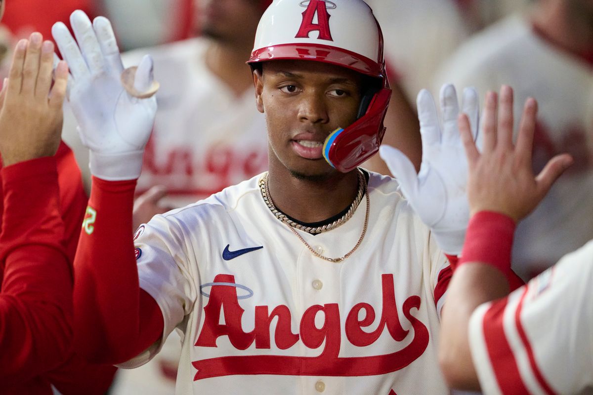 The Los Angeles Angels Denzer Guzman #23 celebrates a home-run during an MLB game against The Milwaukee Brewers on July 31st, 2026 at Angel Stadium in Anaheim, California. The Los Angeles Angels Denzer Guzman #23 celebrates a home-run during an MLB game against The Milwaukee Brewers on July 31st, 2026 at Angel Stadium in Anaheim, California.