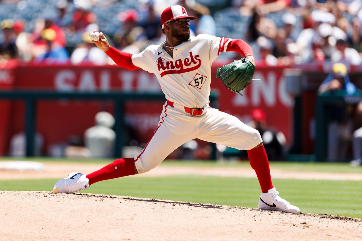 Walbert Ureña #57 of the Los Angeles Angels pitches during the game against the Milwaukee Brewers at Angel Stadium of Anaheim on August 2, 2026 in Anaheim, California. Walbert Ureña #57 of the Los Angeles Angels pitches during the game against the Milwaukee Brewers at Angel Stadium of Anaheim on August 2, 2026 in Anaheim, California.
