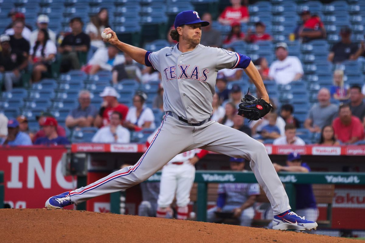Texas Rangers right-handed pitcher Jacob deGrom (48) pitches during the MLB game against the Los Angeles Angels Thursday August 13th, 2026 at Angel Stadium in Anaheim, Calif. Texas Rangers right-handed pitcher Jacob deGrom (48) pitches during the MLB game against the Los Angeles Angels Thursday August 13th, 2026 at Angel Stadium in Anaheim, Calif.