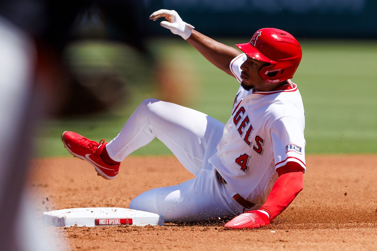 Christian Moore #4 of the Los Angeles Angels slides into second base during the game against the Cleveland Guardians at Angel Stadium of Anaheim on August 26, 2026 in Anaheim, California. Christian Moore #4 of the Los Angeles Angels slides into second base during the game against the Cleveland Guardians at Angel Stadium of Anaheim on August 26, 2026 in Anaheim, California.
