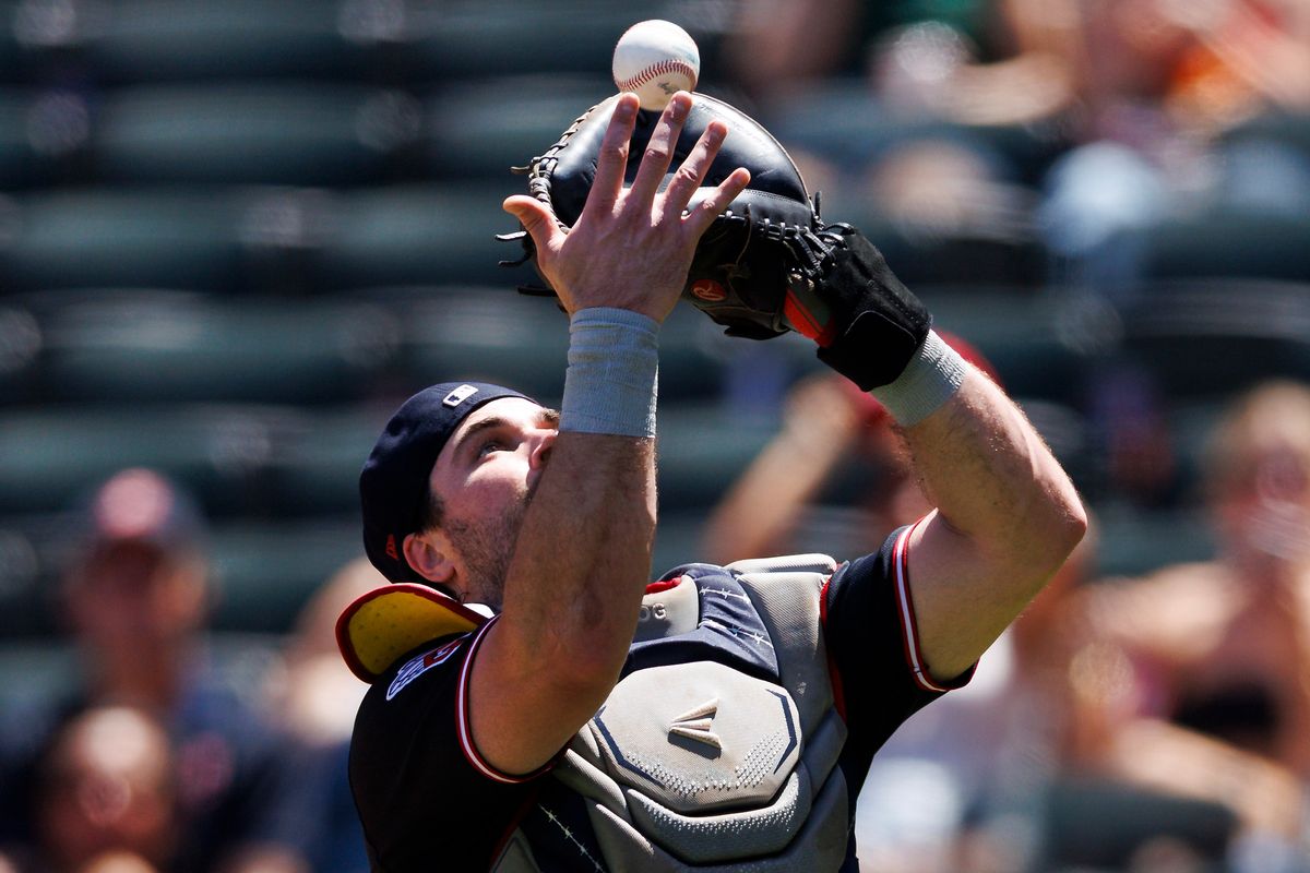 Austin Hedges #27 of the Cleveland Guardians catches a foul ball during the game against the Los Angeles Angels at Angel Stadium of Anaheim on August 26, 2026 in Anaheim, California. Austin Hedges #27 of the Cleveland Guardians catches a foul ball during the game against the Los Angeles Angels at Angel Stadium of Anaheim on August 26, 2026 in Anaheim, California.