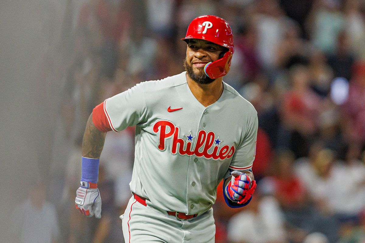 Edmundo Sosa #33 of the Philadelphia Phillies is reacts after hitting a grand slam during an MLB game against the Los Angeles Angels on August 28, 2026 at Angel Stadium in Anaheim, California. Edmundo Sosa #33 of the Philadelphia Phillies is reacts after hitting a grand slam during an MLB game against the Los Angeles Angels on August 28, 2026 at Angel Stadium in Anaheim, California.