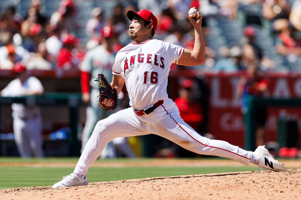 Yusei Kikuchi #16 of the Los Angeles Angels pitches during the game against the Philadelphia Phillies at Angel Stadium of Anaheim on August 30, 2026 in Anaheim, California. Yusei Kikuchi #16 of the Los Angeles Angels pitches during the game against the Philadelphia Phillies at Angel Stadium of Anaheim on August 30, 2026 in Anaheim, California.
