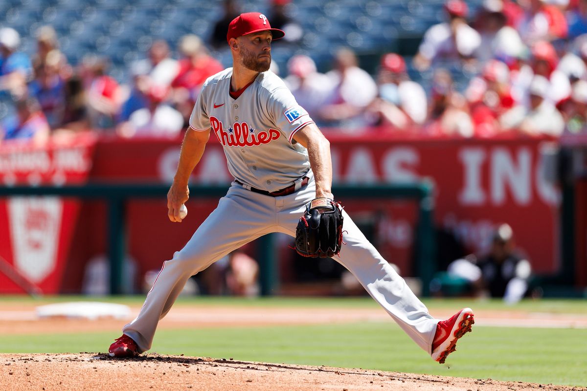 Zack Wheeler #45 of the Philadelphia Phillies pitches during the game against the Los Angeles Angels at Angel Stadium of Anaheim on August 30, 2026 in Anaheim, California. Zack Wheeler #45 of the Philadelphia Phillies pitches during the game against the Los Angeles Angels at Angel Stadium of Anaheim on August 30, 2026 in Anaheim, California.