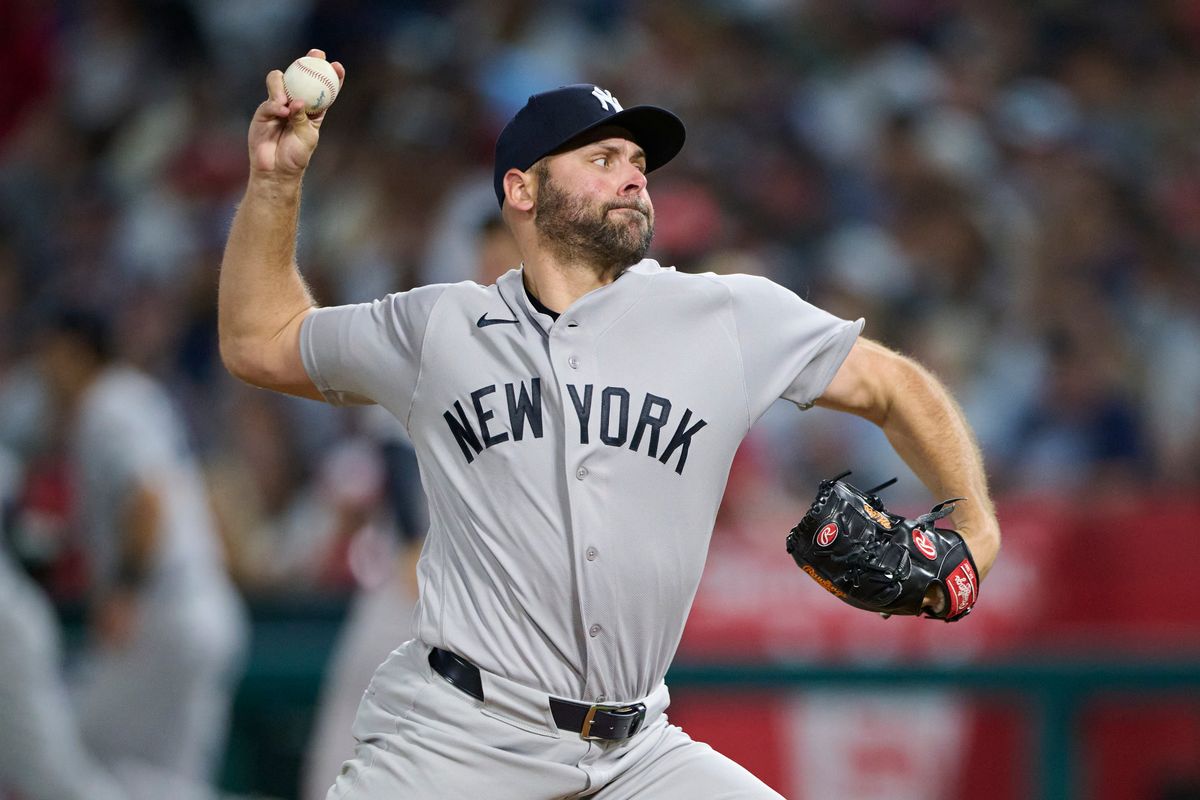 The New York Yankees Michael Fulmer #43 pitches during an MLB game against The Los Angeles Angels on August 31st, 2026 at Angel Stadium in Anaheim, California. The New York Yankees Michael Fulmer #43 pitches during an MLB game against The Los Angeles Angels on August 31st, 2026 at Angel Stadium in Anaheim, California.