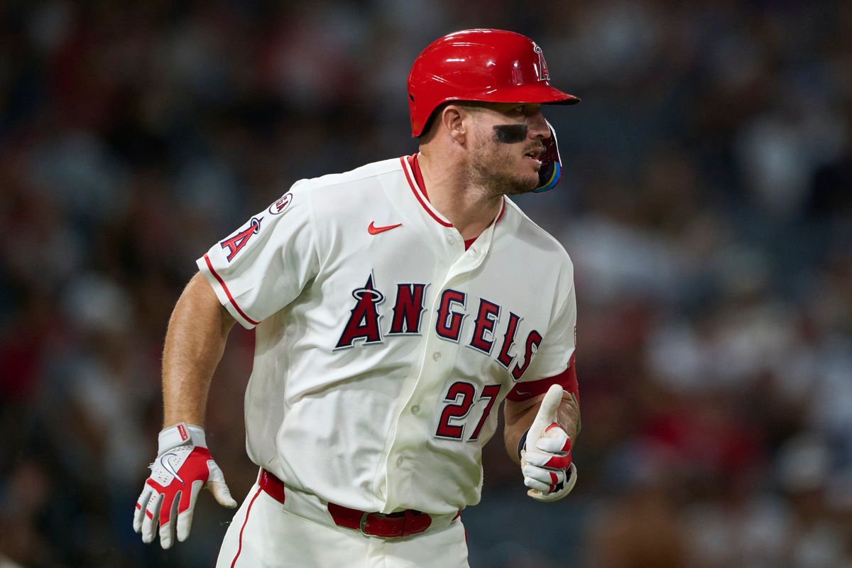 The Los Angeles Angels Mike Trout #27 hits a single during an MLB game against The New York Yankees on August 31st, 2026 at Angel Stadium in Anaheim, California. The Los Angeles Angels Mike Trout #27 hits a single during an MLB game against The New York Yankees on August 31st, 2026 at Angel Stadium in Anaheim, California.