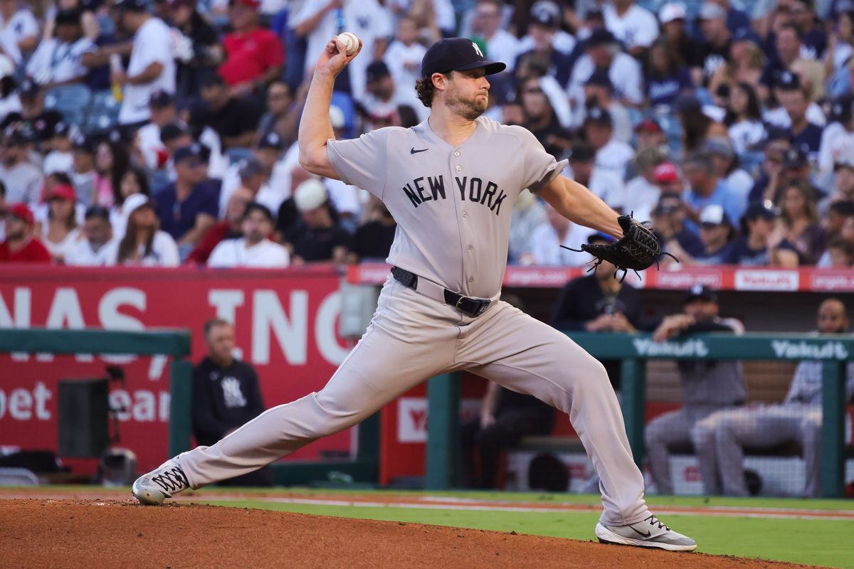 New York Yankees right-handed pitcher Gerrit Cole (45) pitches during the MLB game against the Los Angeles Angels Tuesday September 1st, 2026 at Angel Stadium in Anaheim, Calif. New York Yankees right-handed pitcher Gerrit Cole (45) pitches during the MLB game against the Los Angeles Angels Tuesday September 1st, 2026 at Angel Stadium in Anaheim, Calif.