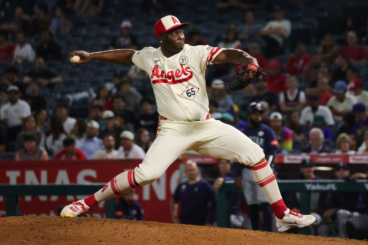 Los Angeles Angels right-handed pitcher José Fermin (65) pitches during the MLB game against the Seattle Mariners Tuesday September 15th, 2026 at Angel Stadium in Anaheim, Calif. Los Angeles Angels right-handed pitcher José Fermin (65) pitches during the MLB game against the Seattle Mariners Tuesday September 15th, 2026 at Angel Stadium in Anaheim, Calif.