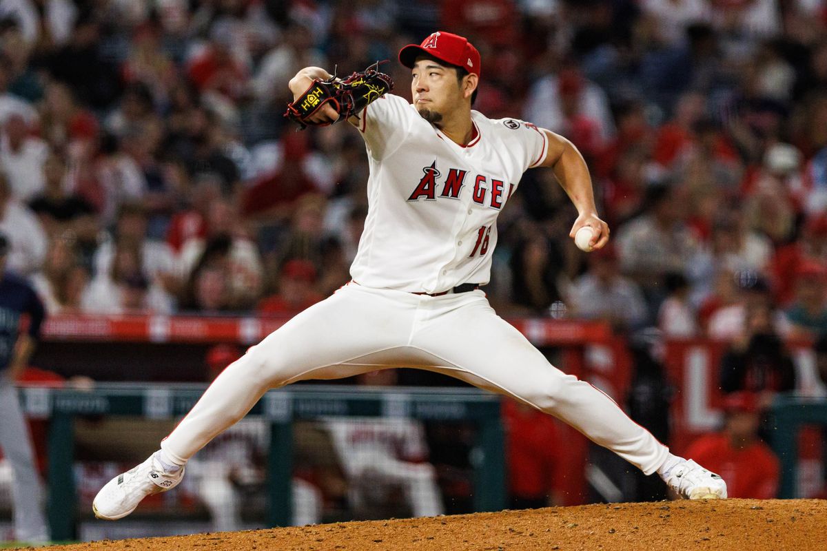 Yusei Kikuchi #16 of the Los Angeles Angels pitches during an MLB game against the Seattle Mariners on September 16, 2026 at Angel Stadium in Anaheim, California. Yusei Kikuchi #16 of the Los Angeles Angels pitches during an MLB game against the Seattle Mariners on September 16, 2026 at Angel Stadium in Anaheim, California.