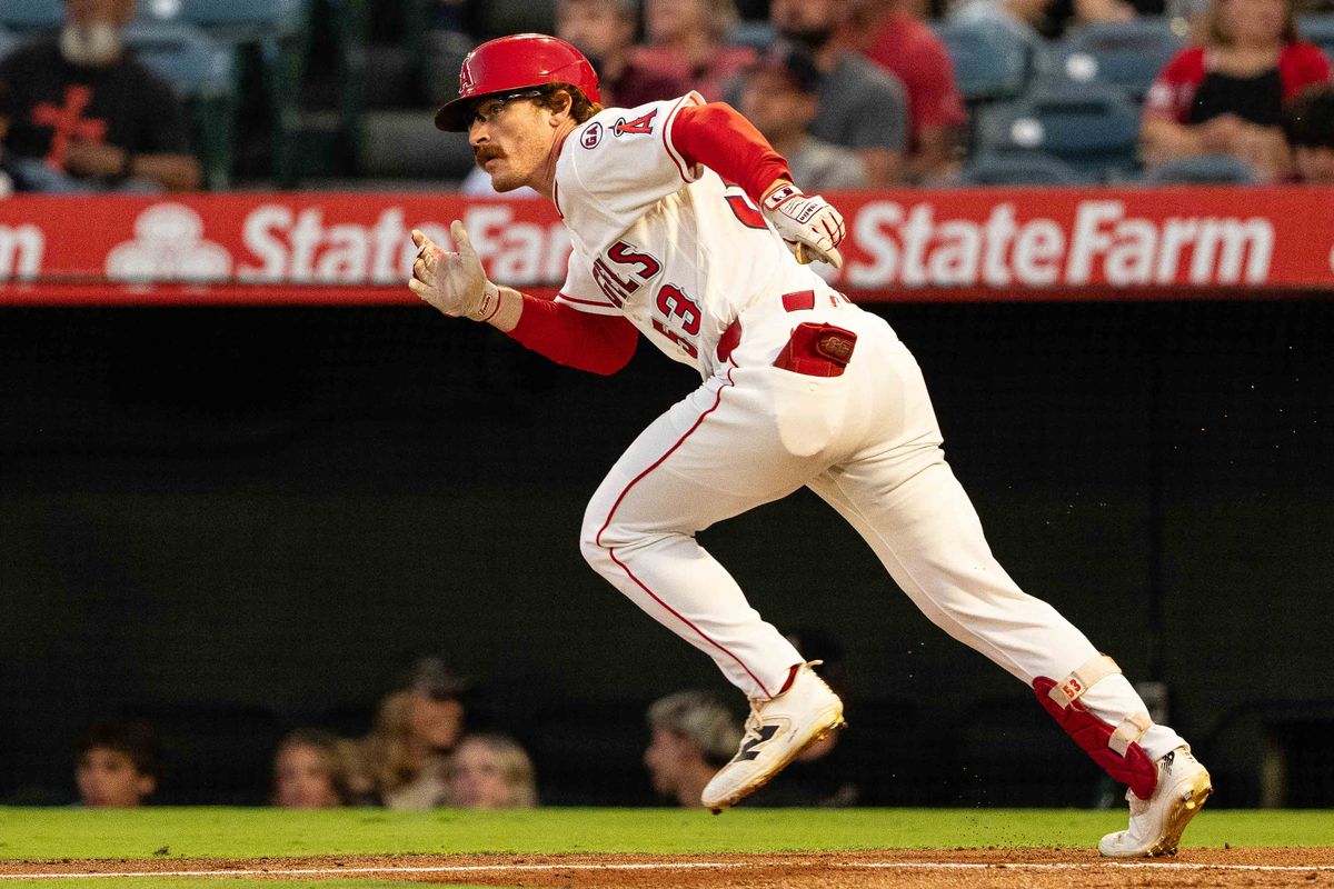 Los Angeles Angels outfielder Wade Meckler (53) runs for the base during an MLB game against the Minnesota Twins on Thursday September 17th, 2026 at Angel's Stadium in Anaheim, Calif. Los Angeles Angels outfielder Wade Meckler (53) runs for the base during an MLB game against the Minnesota Twins on Thursday September 17th, 2026 at Angel's Stadium in Anaheim, Calif.