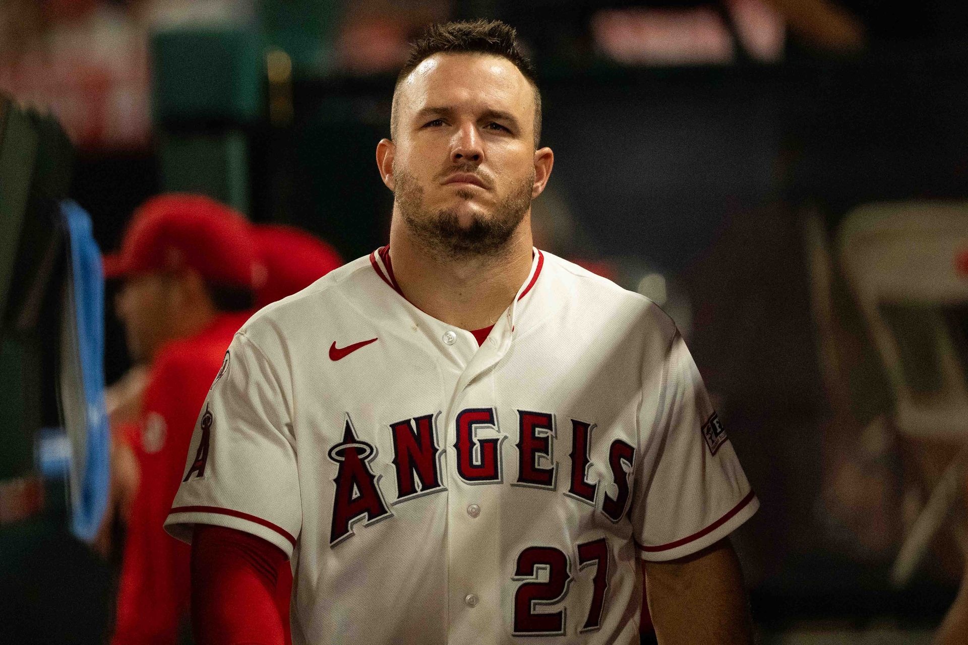 Los Angeles Angels outfielder Mike Trout (27) during an MLB game against the Minnesota Twins on Thursday September 17th, 2026 at Angel's Stadium in Anaheim, Calif. Los Angeles Angels outfielder Mike Trout (27) during an MLB game against the Minnesota Twins on Thursday September 17th, 2026 at Angel's Stadium in Anaheim, Calif.