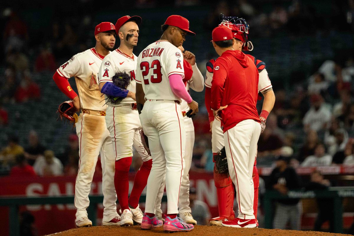 Los Angeles Angels huddle up during an MLB game against the Minnesota Twins on Thursday September 17th, 2026 at Angel's Stadium in Anaheim, Calif. Los Angeles Angels huddle up during an MLB game against the Minnesota Twins on Thursday September 17th, 2026 at Angel's Stadium in Anaheim, Calif.