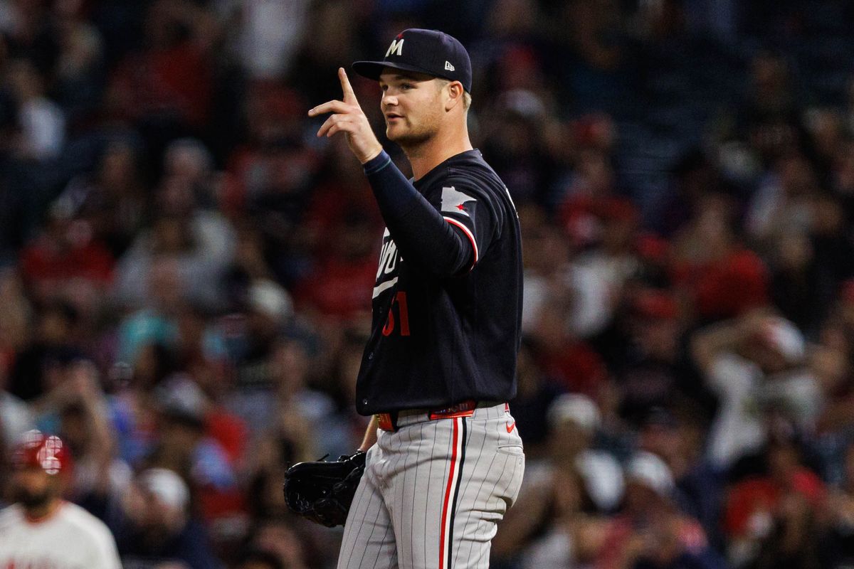 Connor Prielipp #61 of the Minnesota Twins reacts after the ball was caught during an MLB game against the Los Angeles Angels on September 18, 2026 at Angel Stadium in Anaheim, California. Connor Prielipp #61 of the Minnesota Twins reacts after the ball was caught during an MLB game against the Los Angeles Angels on September 18, 2026 at Angel Stadium in Anaheim, California.