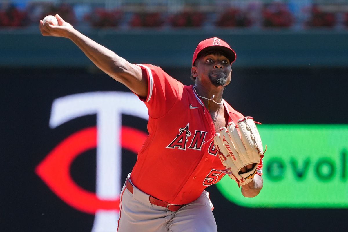 Jul 12, 2026; Minneapolis, Minnesota, USA; Los Angeles Angels starting pitcher Jose Soriano (59) throws to the Minnesota Twins in the first inning at Target Field. Mandatory Credit: Bruce Kluckhohn-Imagn Images Jul 12, 2026; Minneapolis, Minnesota, USA; Los Angeles Angels starting pitcher Jose Soriano (59) throws to the Minnesota Twins in the first inning at Target Field. Mandatory Credit: Bruce Kluckhohn-Imagn Images