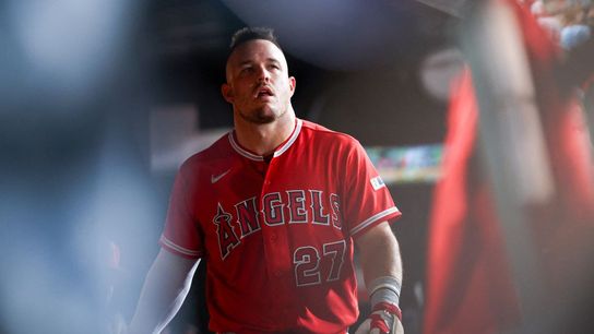 Los Angeles Angels edge closer to franchise rock bottom (MLB). Photo by Sep 23, 2026; West Sacramento, California, USA; Los Angeles Angels designated hitter Mike Trout (27) looks on from the dugout during the third inning against the Athletics at Sutter Health Park. Mandatory Credit: Sergio Estrada-Imagn Images