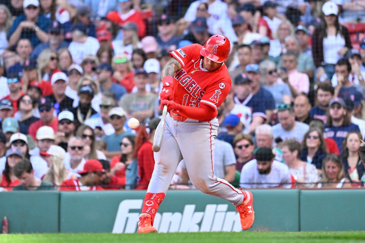 Sep 7, 2026; Boston, Massachusetts, USA; Los Angeles Angels first baseman Moises Ballesteros (13) hits a home run against the Boston Red Sox during the sixth inning at Fenway Park. Mandatory Credit: Eric Canha-Imagn Images Sep 7, 2026; Boston, Massachusetts, USA; Los Angeles Angels first baseman Moises Ballesteros (13) hits a home run against the Boston Red Sox during the sixth inning at Fenway Park. Mandatory Credit: Eric Canha-Imagn Images