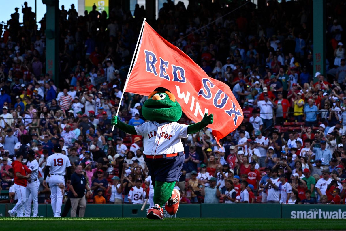 Sep 7, 2026; Boston, Massachusetts, USA; Boston Red Sox mascot Wally celebrates after the team defeated the Los Angeles Angels at Fenway Park. Mandatory Credit: Eric Canha-Imagn Images Sep 7, 2026; Boston, Massachusetts, USA; Boston Red Sox mascot Wally celebrates after the team defeated the Los Angeles Angels at Fenway Park. Mandatory Credit: Eric Canha-Imagn Images