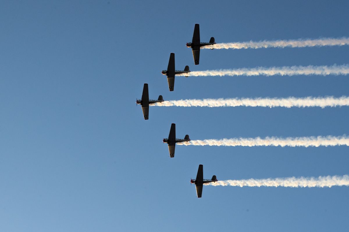 Jets fly over Los Angeles Angels Stadium before the game against the Cleveland Guardians on Friday, April 4th, 2025, at Angel Stadium in Anaheim, CA.
