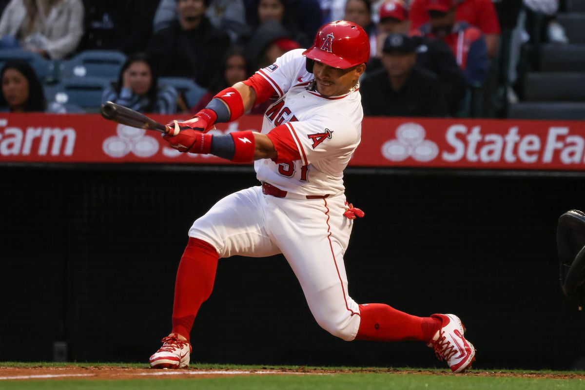 Los Angeles Angels outfielder Gustavo Campero (51) hits the ball during the MLB game against the Detroit Tigers Saturday May 3rd, 2025 at Angel's Stadium in Anaheim, Calif. Los Angeles Angels outfielder Gustavo Campero (51) hits the ball during the MLB game against the Detroit Tigers Saturday May 3rd, 2025 at Angel's Stadium in Anaheim, Calif.