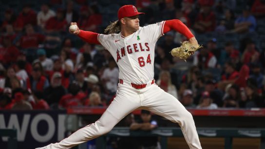 Los Angeles Angels right handed pitcher Shaun Anderson (64) delivers a pitch during the MLB game against the Miami Marlins Friday May 23rd, 2025 at Angel's Stadium in Anaheim, Calif.