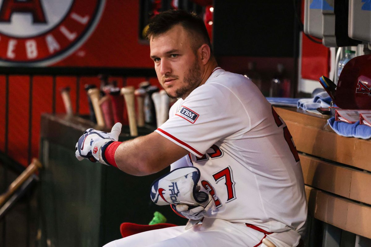 Los Angeles Angels outfielder Mike Trout (27) in the dugout during the MLB game against the Boston Red Sox Tuesday June 24th, 2025 at Angel's Stadium in Anaheim, Calif. Los Angeles Angels outfielder Mike Trout (27) in the dugout during the MLB game against the Boston Red Sox Tuesday June 24th, 2025 at Angel's Stadium in Anaheim, Calif.