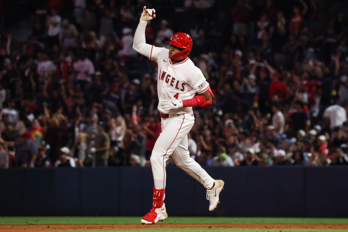 Los Angeles Angels infielder Christian Moore (4) celebrates after hitting a home run during the MLB game against the Boston Red Sox Tuesday June 24th, 2025 at Angel's Stadium in Anaheim, Calif. Los Angeles Angels infielder Christian Moore (4) celebrates after hitting a home run during the MLB game against the Boston Red Sox Tuesday June 24th, 2025 at Angel's Stadium in Anaheim, Calif.