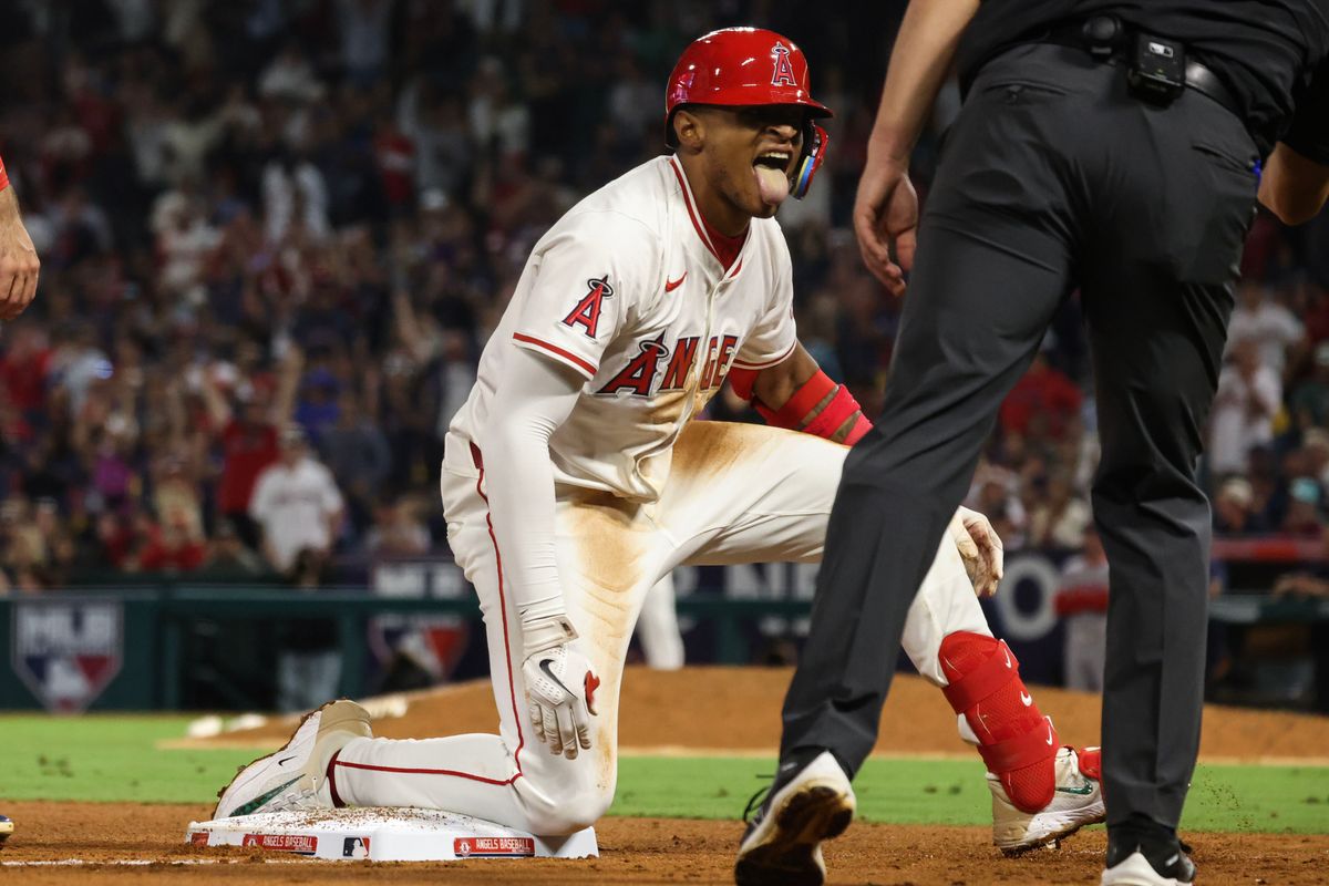 Los Angeles Angels infielder Christian Moore (4) celebrates after hitting a walk-off during the MLB game against the Boston Red Sox Tuesday June 24th, 2025 at Angel's Stadium in Anaheim, Calif. Los Angeles Angels infielder Christian Moore (4) celebrates after hitting a walk-off during the MLB game against the Boston Red Sox Tuesday June 24th, 2025 at Angel's Stadium in Anaheim, Calif.