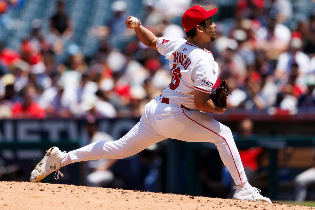 Yusei Kikuchi #16 of the Los Angeles Angels pitches during the game against the Boston Red Sox at Angel Stadium of Anaheim on June 25, 2025 in Anaheim, California. Yusei Kikuchi #16 of the Los Angeles Angels pitches during the game against the Boston Red Sox at Angel Stadium of Anaheim on June 25, 2025 in Anaheim, California.
