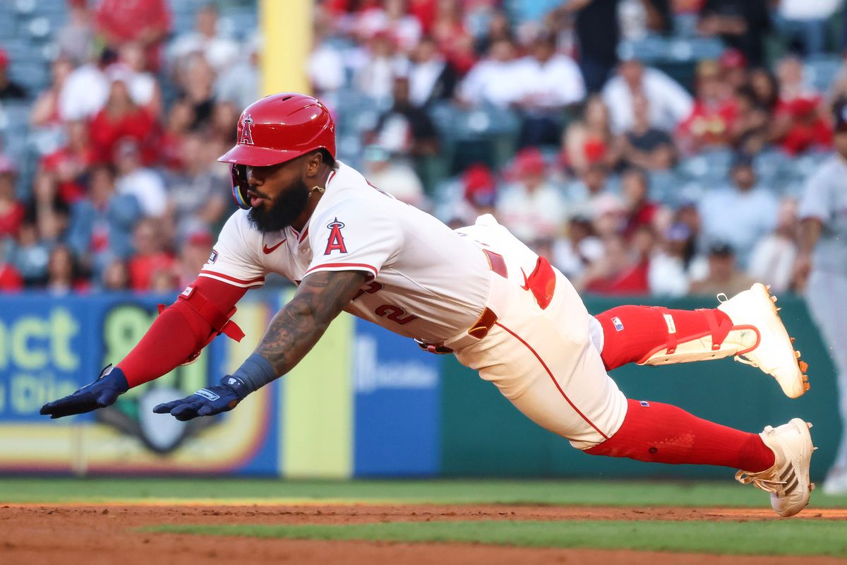 Los Angeles Angels infielder Luis Rengifo (2) dives to second base during the MLB game against the Washington Nationals Friday June 27th, 2025 at Angel's Stadium in Anaheim, Calif. Los Angeles Angels infielder Luis Rengifo (2) dives to second base during the MLB game against the Washington Nationals Friday June 27th, 2025 at Angel's Stadium in Anaheim, Calif.