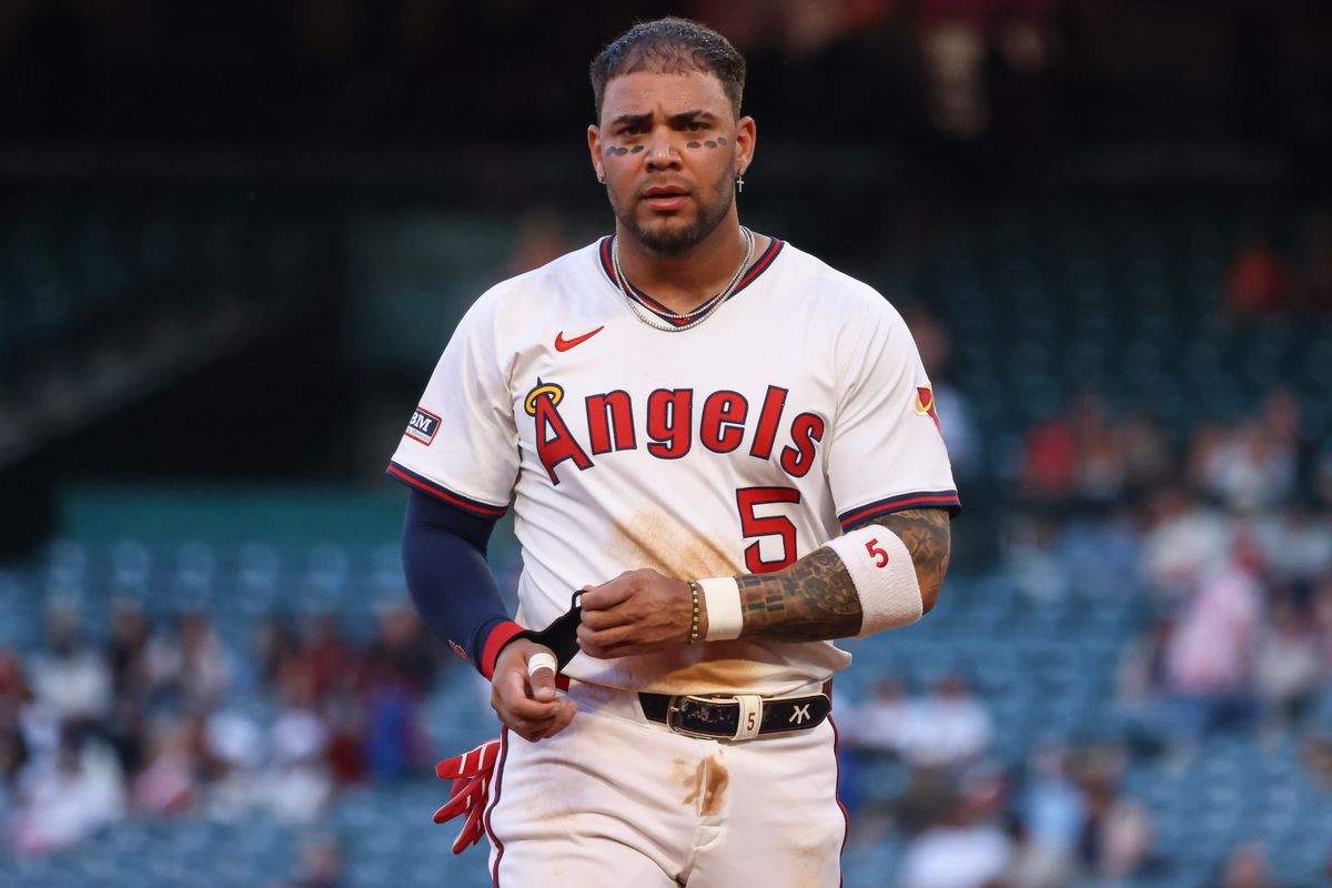 Los Angeles Angels infielder Yoán Moncada (5) walks into the dugout during the MLB game against the Texas Rangers Tuesday July 8th, 2025 at Angel's Stadium in Anaheim, Calif. Los Angeles Angels infielder Yoán Moncada (5) walks into the dugout during the MLB game against the Texas Rangers Tuesday July 8th, 2025 at Angel's Stadium in Anaheim, Calif.