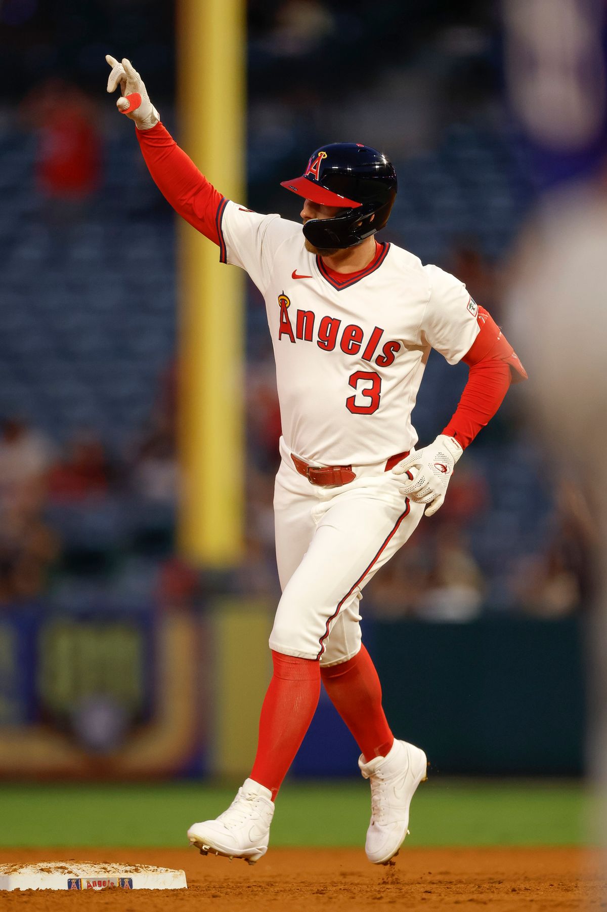 Taylor Ward #3 of the Los Angeles Angels celebrates a home run during a game against the Texas Rangers at Angel Stadium on July 10, 2025, in Anaheim, California. Taylor Ward #3 of the Los Angeles Angels celebrates a home run during a game against the Texas Rangers at Angel Stadium on July 10, 2025, in Anaheim, California.