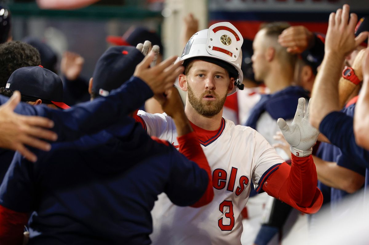 Taylor Ward #3 of the Los Angeles Angels celebrates a home run during a game against the Texas Rangers at Angel Stadium on July 10, 2025, in Anaheim, California. Taylor Ward #3 of the Los Angeles Angels celebrates a home run during a game against the Texas Rangers at Angel Stadium on July 10, 2025, in Anaheim, California.