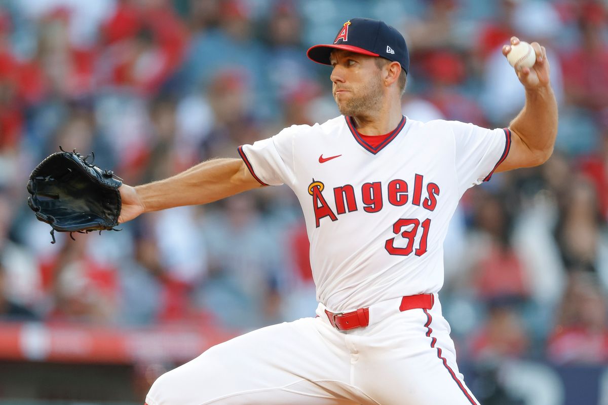 Tyler Anderson #31 of the Los Angeles Angels throws a pitch during a game against the Arizona Diamondbacks at Angel Stadium on July 11, 2025, in Anaheim, California.