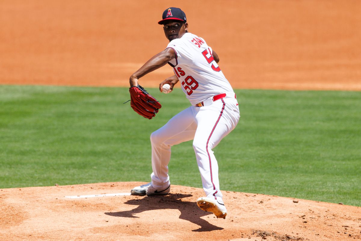 José Soriano #59 of the Los Angeles Angels pitches during the game against the Arizona Diamondbacks at Angel Stadium of Anaheim on July 13, 2025 in Anaheim, California. José Soriano #59 of the Los Angeles Angels pitches during the game against the Arizona Diamondbacks at Angel Stadium of Anaheim on July 13, 2025 in Anaheim, California.