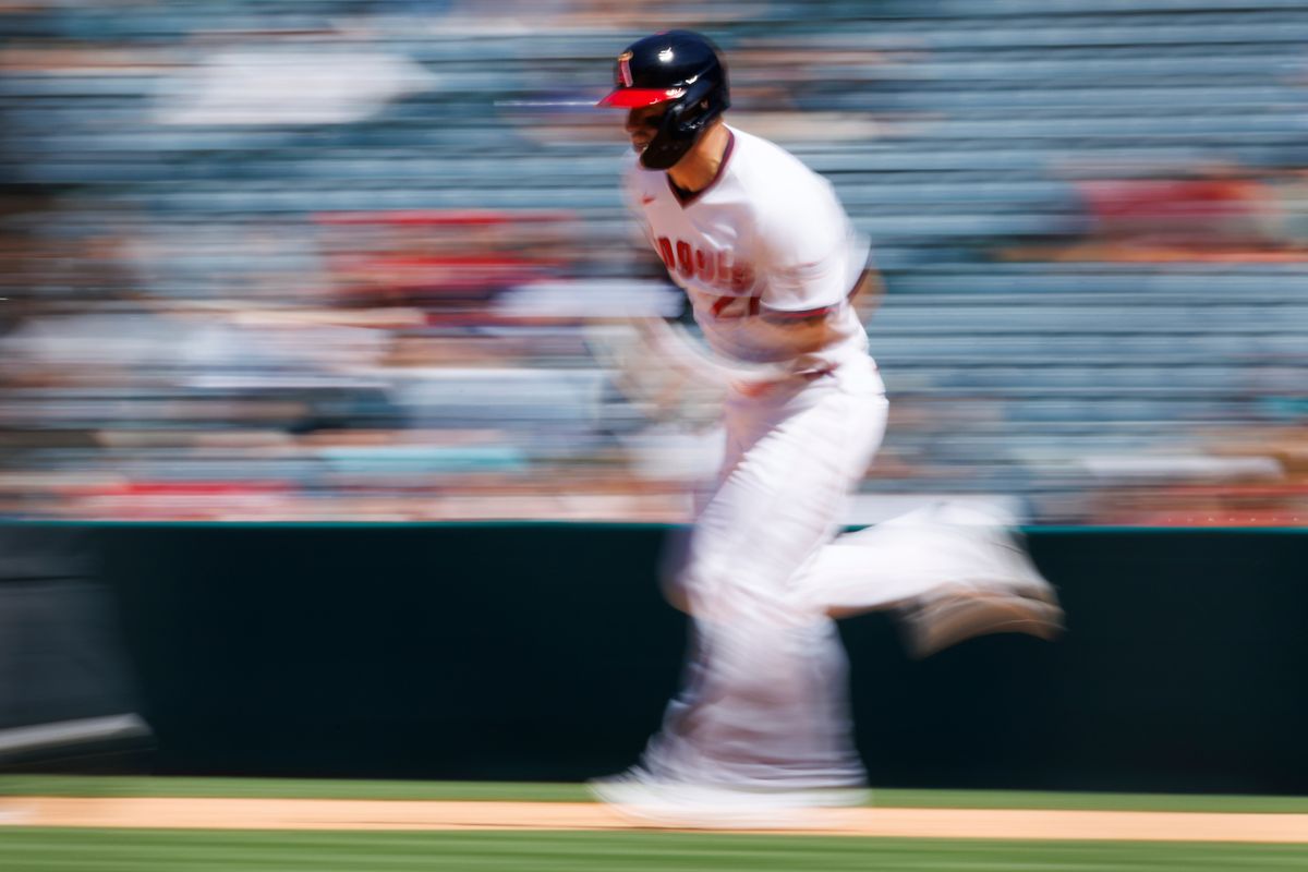 Mike Trout #27 of the Los Angeles Angels runs during the game against the Arizona Diamondbacks at Angel Stadium of Anaheim on July 13, 2025 in Anaheim, California. Mike Trout #27 of the Los Angeles Angels runs during the game against the Arizona Diamondbacks at Angel Stadium of Anaheim on July 13, 2025 in Anaheim, California.