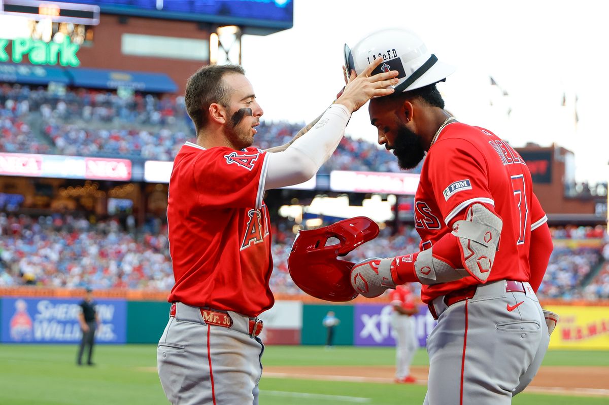 Jo Adell #7 of the Los Angeles Angels celebrates a home run during a game against the Philadelphia Phillies at Citizens Bank Park on July 18, 2025, in Philadelphia, Pennsylvania. Jo Adell #7 of the Los Angeles Angels celebrates a home run during a game against the Philadelphia Phillies at Citizens Bank Park on July 18, 2025, in Philadelphia, Pennsylvania.