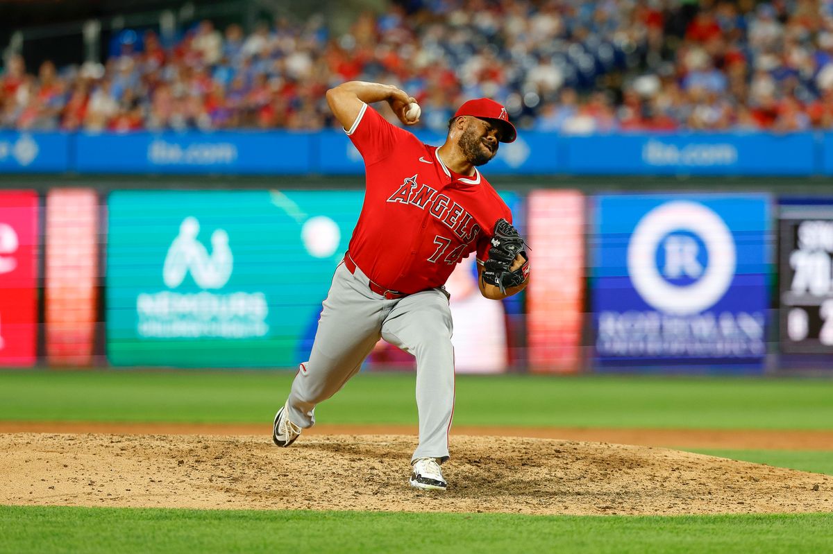 Kenley Jansen #74 of the Los Angeles Angels throws a pitch during a game against the Philadelphia Phillies at Citizens Bank Park on July 18, 2025, in Philadelphia, Pennsylvania. Kenley Jansen #74 of the Los Angeles Angels throws a pitch during a game against the Philadelphia Phillies at Citizens Bank Park on July 18, 2025, in Philadelphia, Pennsylvania.