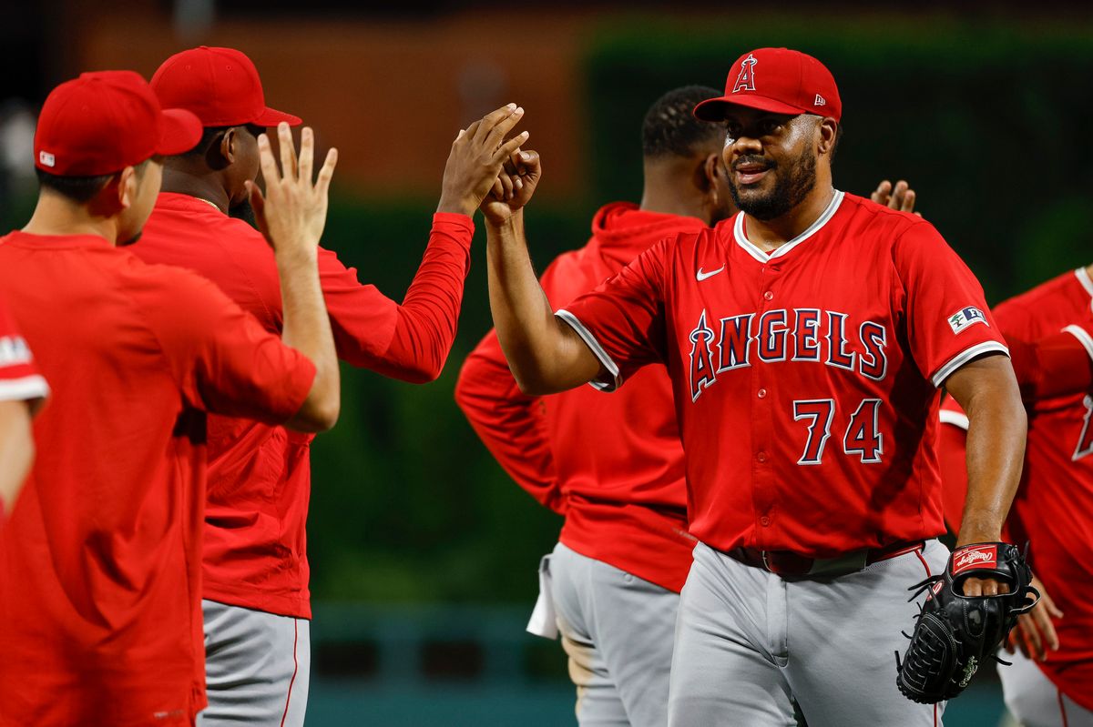 Kenley Jansen #74 of the Los Angeles Angels celebrates a team victory over the Philadelphia Phillies at Citizens Bank Park on July 18, 2025, in Philadelphia, Pennsylvania. Kenley Jansen #74 of the Los Angeles Angels celebrates a team victory over the Philadelphia Phillies at Citizens Bank Park on July 18, 2025, in Philadelphia, Pennsylvania.
