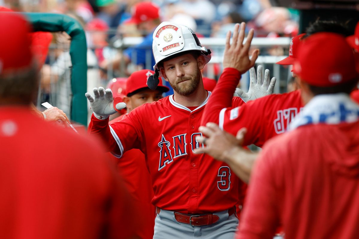 Taylor Ward #3 of the Los Angeles Angels celebrates a home run during a game against the Philadelphia Phillies at Citizens Bank Park on July 19, 2025, in Philadelphia, Pennsylvania. Taylor Ward #3 of the Los Angeles Angels celebrates a home run during a game against the Philadelphia Phillies at Citizens Bank Park on July 19, 2025, in Philadelphia, Pennsylvania.