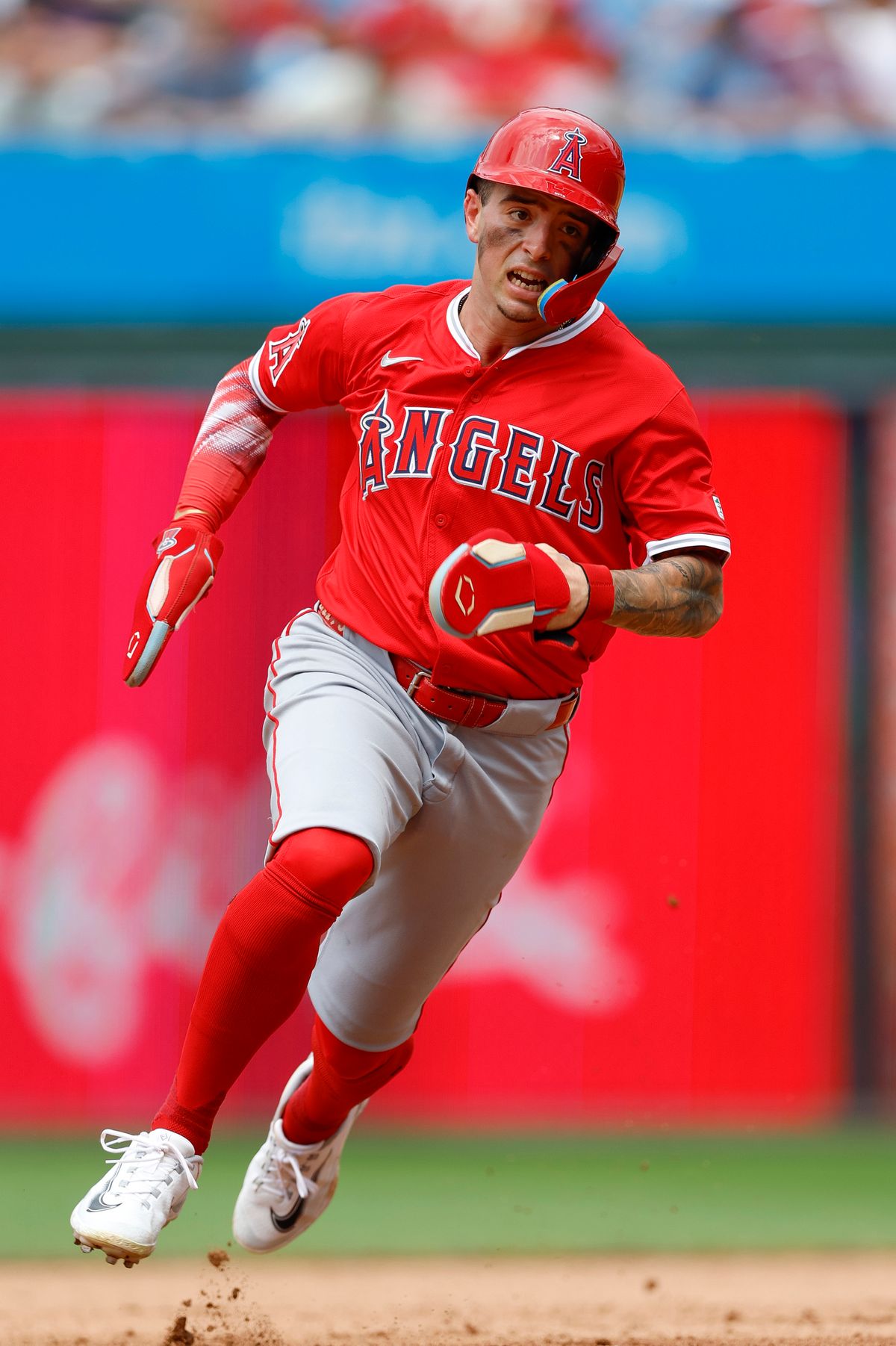 Zach Neto #9 of the Los Angeles Angels runs the bases during a game against the Philadelphia Phillies at Citizens Bank Park on July 19, 2025, in Philadelphia, Pennsylvania.