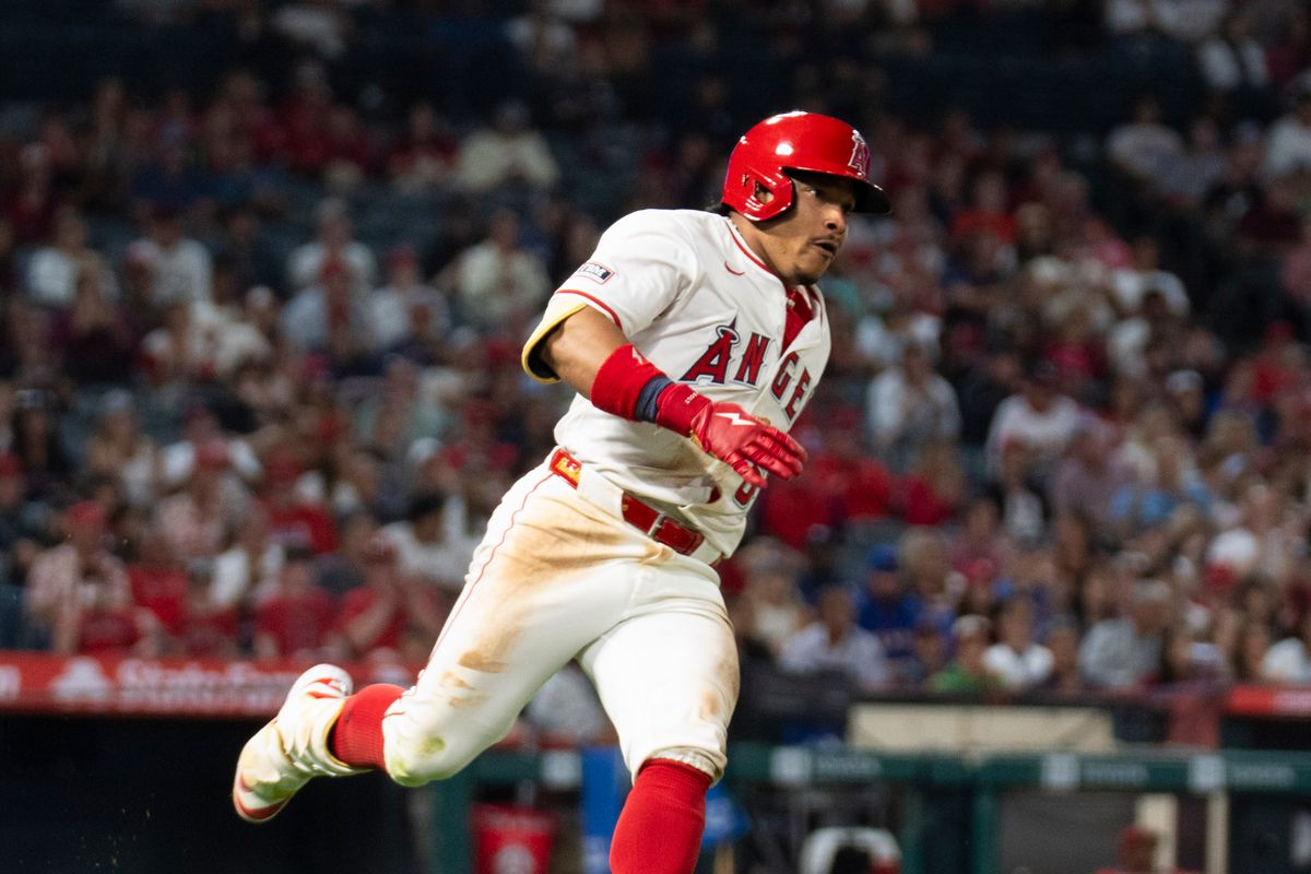Los Angeles Angels outfielder Gustavo Campero (51) gets a single during the MLB game against the Texas Rangers, Monday July 28th, 2025 in Anaheim, California. Los Angeles Angels outfielder Gustavo Campero (51) gets a single during the MLB game against the Texas Rangers, Monday July 28th, 2025 in Anaheim, California.